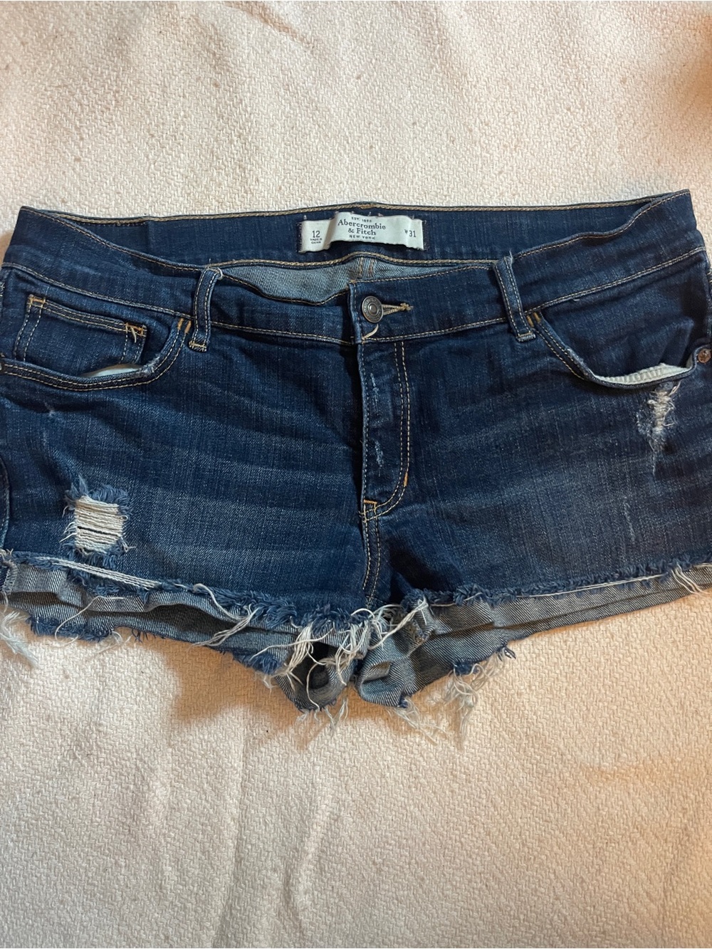 Abercrombie & Fitch Dark Blue Distressed Denim Cutoff Shorts